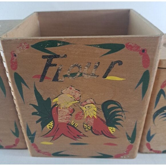 Vintage Fred Roberts Wood Rooster Canister Set Nesting Japan Farmhouse READ - Picture 4 of 9